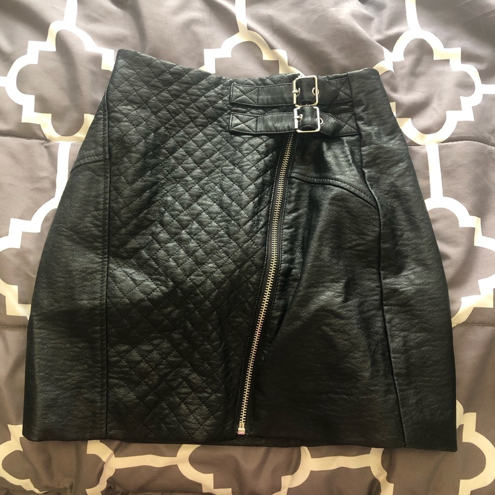 Black leather mini skirt